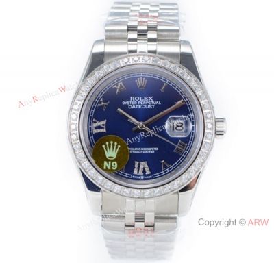N9 Factory Rolex Datejust II 2836 904L Watch Copy Diamond Bezel Blue Dial